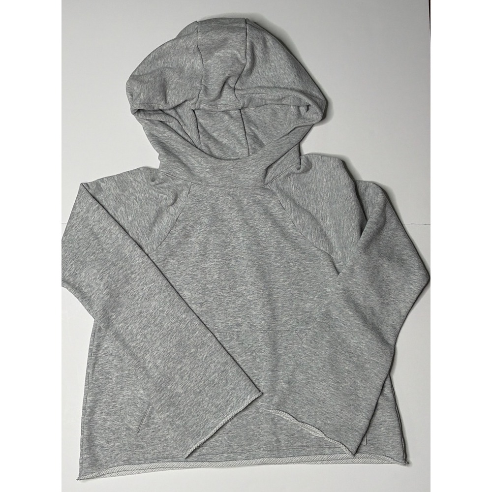 Athleta Womens Grey Heathered French Terry Raw Hem Pullover Hoodie Small